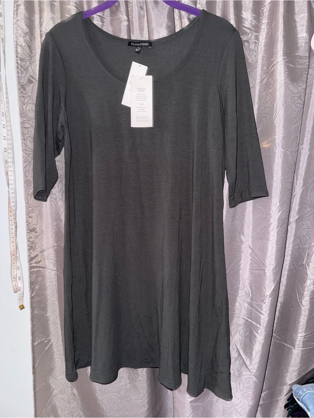 Eileen Fisher Charcoal Scoop-Neck Midi Dress